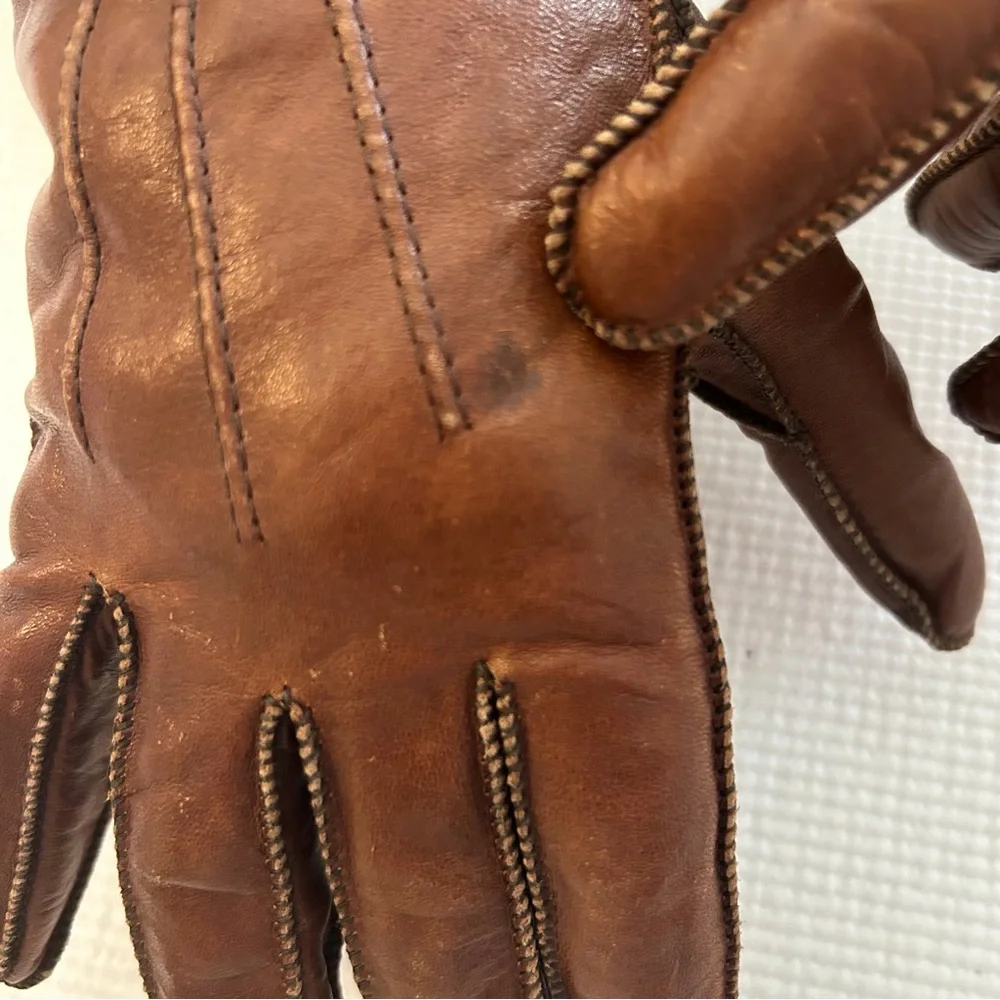 Genuine leather brown flexible gloves stitching detail lined Women’s Size Medium